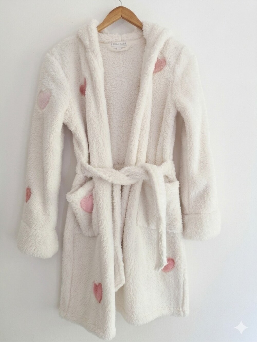 NWT P.J. Salvage Day Dream Heart Robe Ivory Cream Sherpa Hooded Fleece Medium